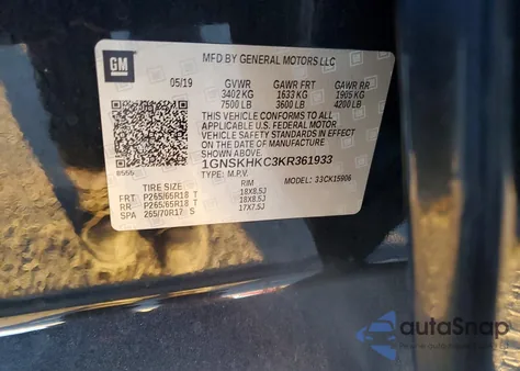 2019 Chevrolet Suburban K1500 Lt from USA, damaged, VIN 1GNSKHKC3KR361933